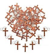 50Pcs Mini Wood Cross Pendant with 50Pcs Keyrings, Anglecai Mini Cross Charm Hanging Ornament for...