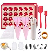 Angadona Silicone Macaron Baking Mat Kit - (30 in 1) Macaroon Baking Mat Heart Set,2 Half Sheet M...