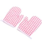 Oven Mits 2pcs pots Oven Mitts Play Kitchen Gloves Plaid Cooking Gloves hot Dish pad for Finger G...