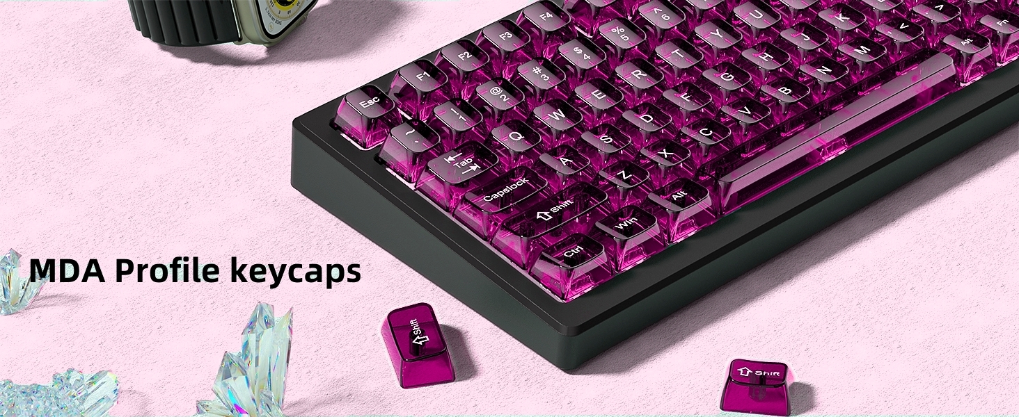 Fuchsia Clear keycaps for Mechanical Keyboard,Transparent MDA keycaps,Ceramic Jelly Key caps