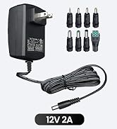 12V 2A 10ft Long AC Adapter Charger Replacement with 8 Tips, Regulated 12 Volts 2000mA Power Supp...