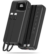 Skyvast Portable Charger, 10000mAh Power Bank with 2 Built-in Cables, 22.5W Fast Charging with Sc...
