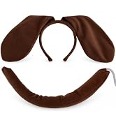 2 Pack Dog Ear Headband and Tail Set for Adults and Kids, Plush Brown Puppy Animal Accessories wi...