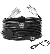 25FT Power Extension Cord 3 Prong, 14 Gauge SJTW 5-15R Male Plug to Female Connector,7 Outlet Cab...