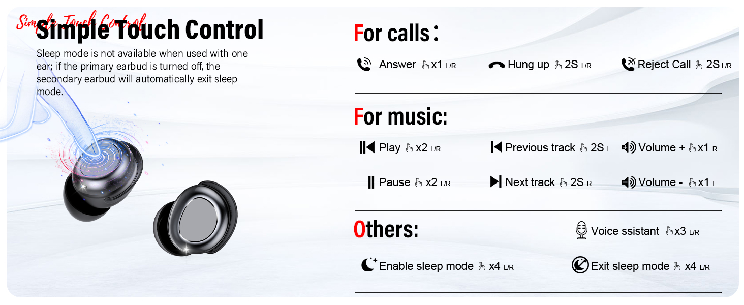 ZYHKON Sleep Earbuds Bluetooth 5.4 in Ear Touch Screen Sleep Headphones