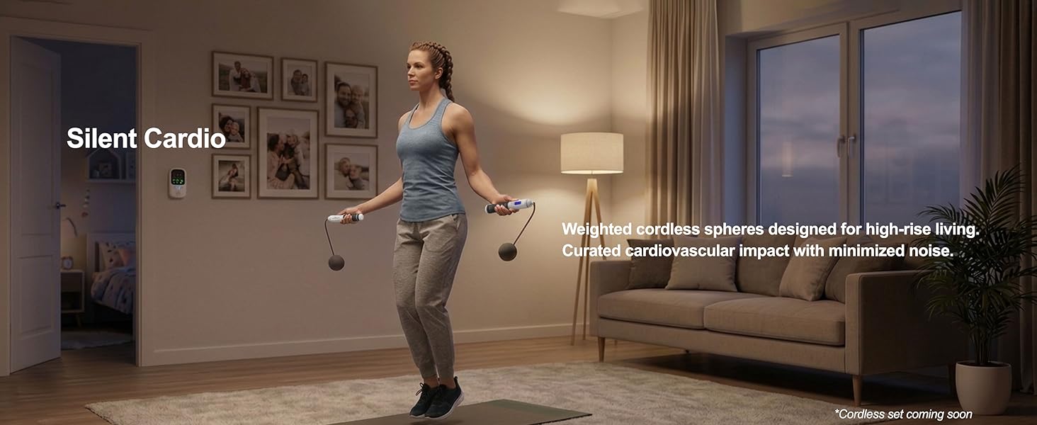 Silent indoor cardio workout with multifun weighted cordless spheres for high-rise apartment living.