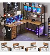 SEDETA L Shaped Gaming Desk, Reversible Computer Desk with 5 Drawer and Pegboard, Gaming Desk wit...