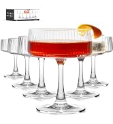 LUNA &amp; MANTHA Coupe Glasses Set of 6, 10oz Ribbed Cocktail Glasses, Vintage Large Martini Glass f...