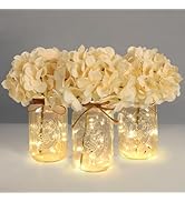 Mason Jar Lights Centerpiece Set of 3 Farmhouse Jars Vase with Champagne Hydrangea Table Decorati...