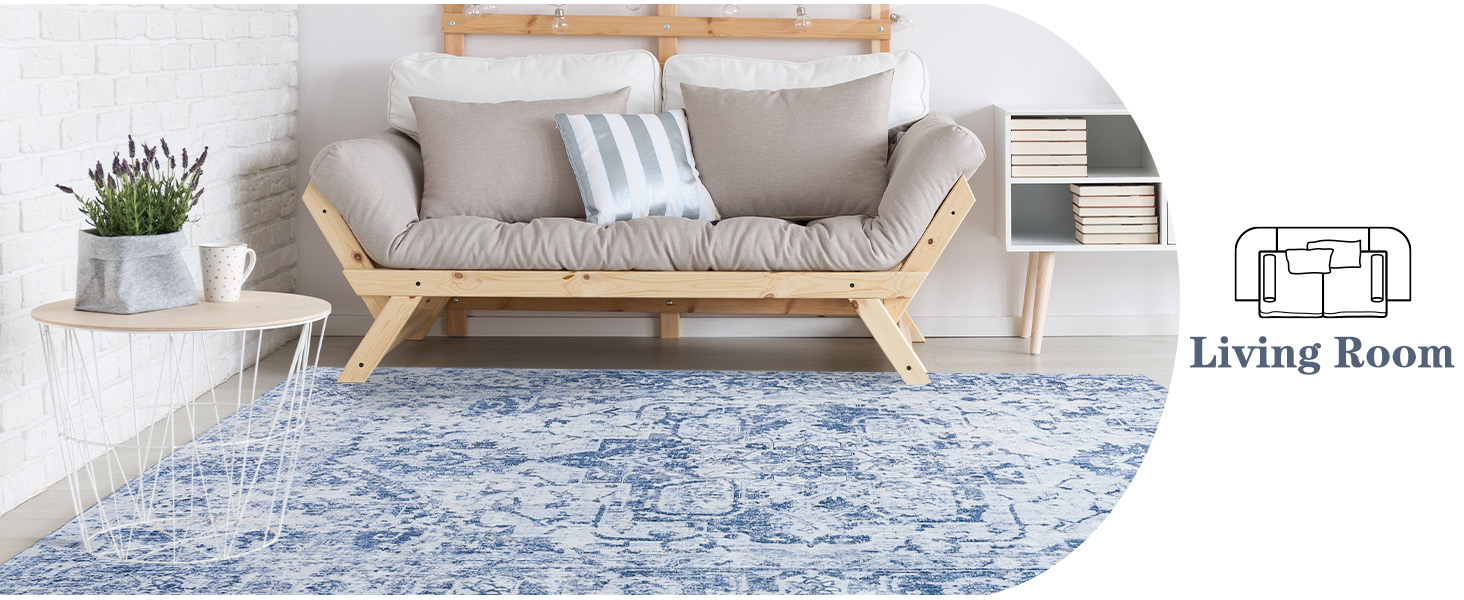 living room rug 8x10 bule white