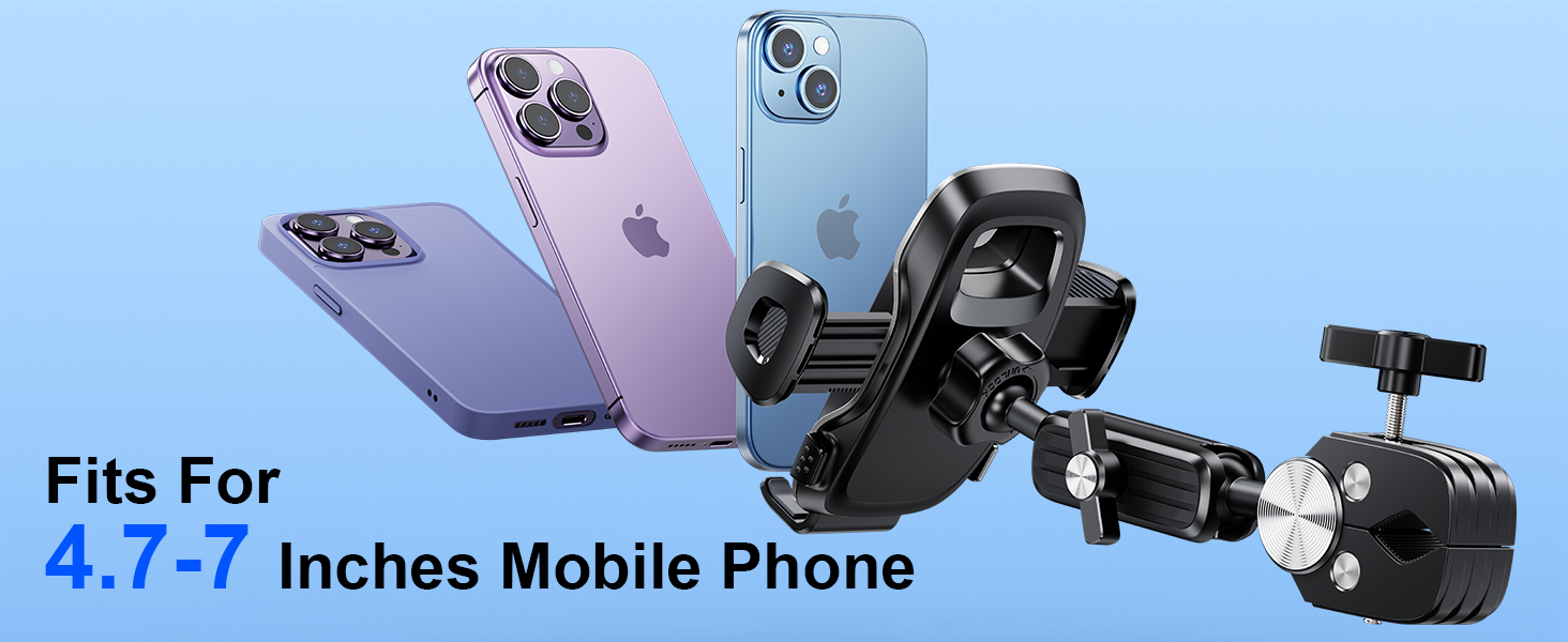 The bicycle phone mount fits all 4.7-7 inches cell phones, such as for iPhone ,for Samsung Galaxy