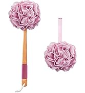AmazerBath Shower Sponge Loofah Back Scrubber, PE Soft Mesh Loofah Body Scrubber with Long Wooden...