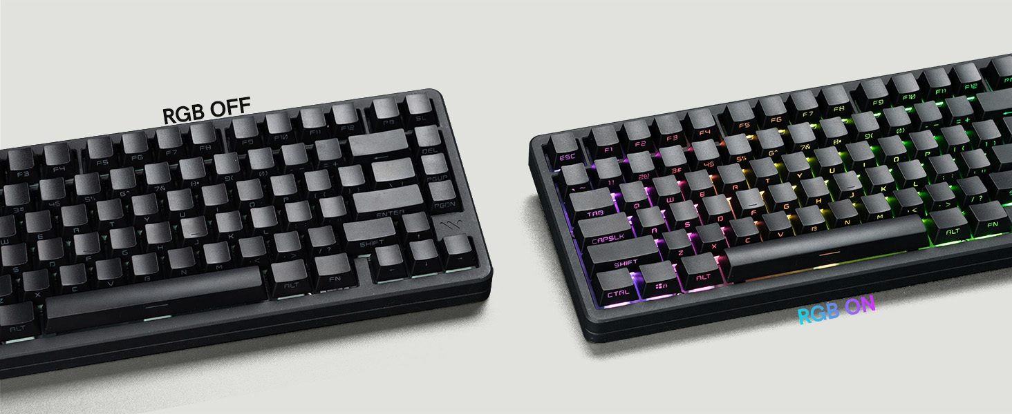 “RGB OFF” (left, no backlighting) and “RGB ON” (right, colorful backlighting activated)