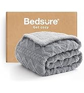 Bedsure Gentlesoft Sherpa Fleece Throw Blanket for Couch - Fluffy &amp; Cozy Cable Jacquard Tufted Th...
