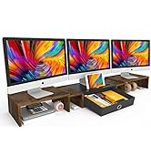 WESTREE Triple Dual Monitor Stand Riser with Drawer,Extra Large Adjustable for 2~3 Monitors,Solt ...