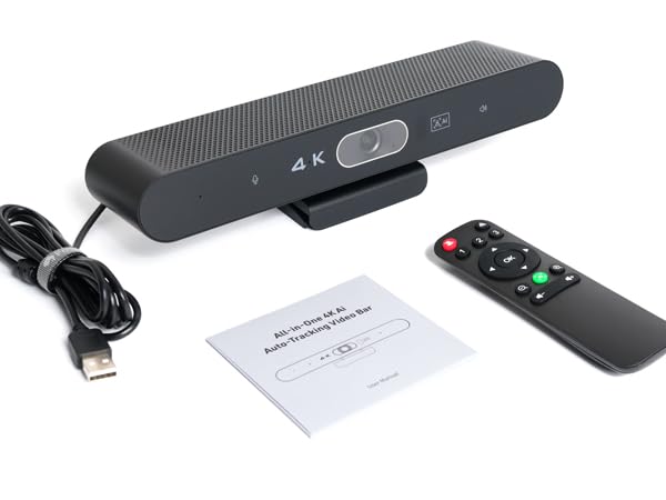 Conference Room Camera, All-in-One 4K Webcam with Microphone and Speaker, AI Tracking and Auto Frami...