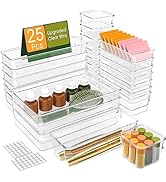 25PCS Extra Sturdy Clear Plastic Drawer Organizer Trays with 100pcs Non-Slip Pads, 4 Sizes Desk D...