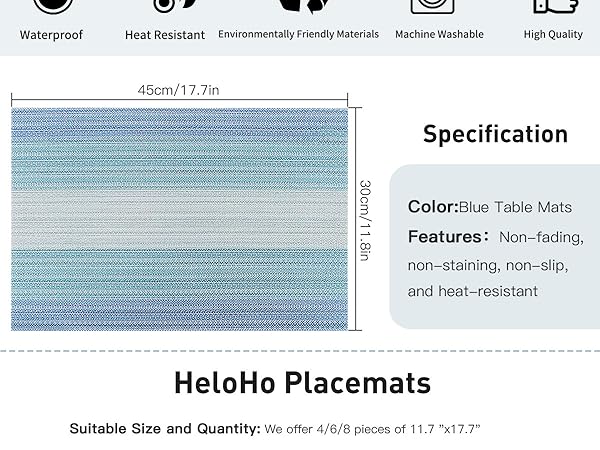Vinyl Table Place Mats Stain Resistant Foldable Placemats Washable Wipeable Placemat for Kitchen