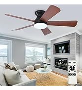 Depuley Modern Ceiling Fan with Light: 42-Inch Black Small Fans for Bedroom Indoor Outdoor - Dimm...