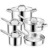 E-far 10-Piece Stainless Steel Cookware Set, Induction Pots and Pans Set with Tri-Ply Base, Non-t...