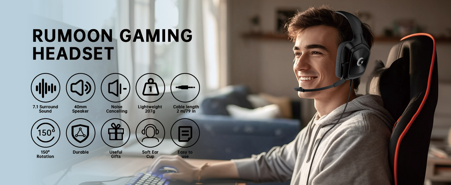 Gaming Headset with Mic for PC PS xbox