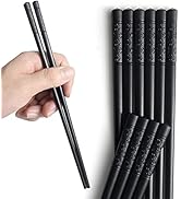 YFWOOD 5 Pairs Chopsticks, Safe Non-Slip Reusable Chopsticks Dishwasher, 9.4 Inch- Black