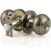 Probrico Privacy Door Knobs Lock Interior Bedroom Bathroom Door Handle Antique Brass Round Ball K...