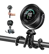 KIMMOO Portable Stroller Fan, 3 in 1 Rechargeable Personal Cooling Fan for Stroller with 100 Spee...