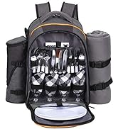 Hap Tim Picnic Basket Backpack for 4 Person with Insulated Cooler Compartment, Wine Holder, Fleec...