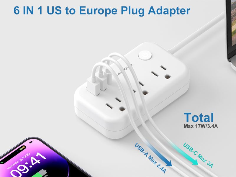 6 IN 1 US to Europe Plug Adapter