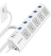 HOPOW Flat Plug Power Strip with Individual Switches, 10 Ft Ultra Thin Flat Extension Cord, 5-Out...