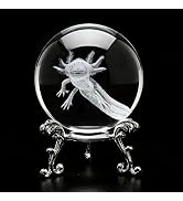 HDCRYSTALGIFTS Axolotl Crystal Ball, 60mm 3D Laser Engraved Glass Animal Decorative Ball with Met...