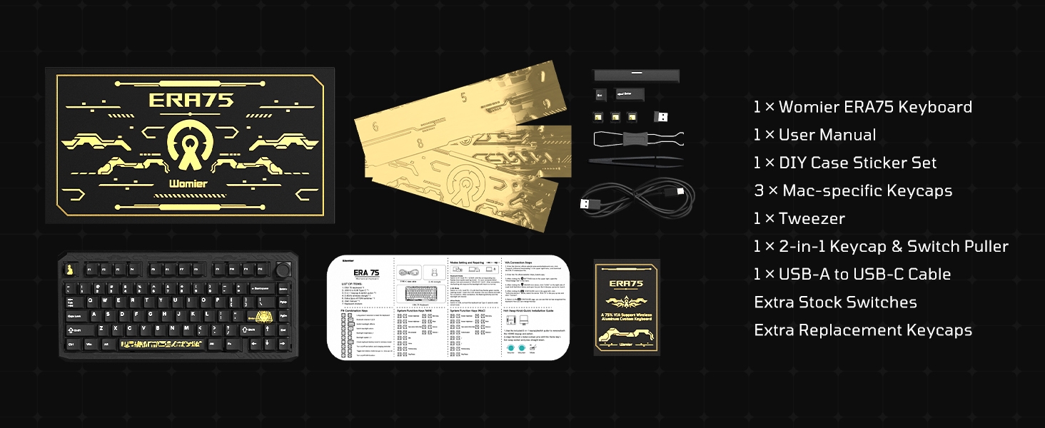 Wireless Gaming Keyboard Black Knob, 75% Aluminum Mechanical Keyboard QMK/VIA