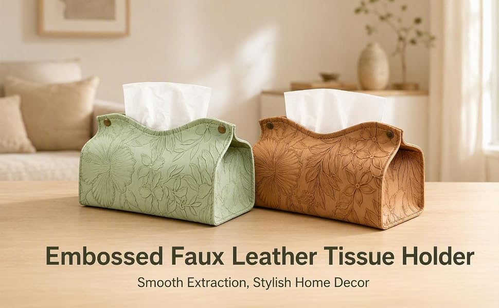 Embossed Faux Leather Tissue Holder