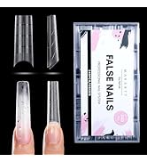 Makartt Half Cover Square Nail Tips: No C Curve Clear Acrylic XXL Extra Long Pre-shaped, Full Mat...