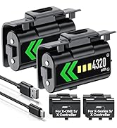 Xbox Battery Pack for Xbox Series S|X/Xbox One S/One X/One Elite,2x4320mWh Rechargeable Xbox Cont...