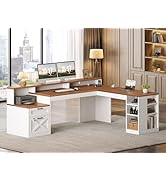 SEDETA L Shaped Desk with 2 Drawers, 65"x 59" Large Home Office Desk with Lockable File Drawer &amp; ...