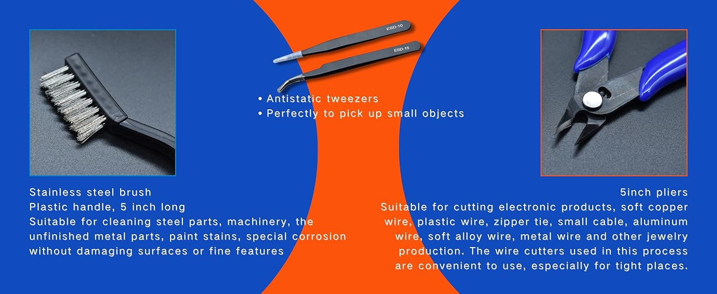 anti static tweezers stainless steel brush 5inch pliers