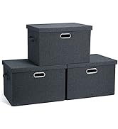 Graciadeco Large 17" 36 Quart Collapsible Stackable Storage Bins with Lids, 3 Packs Dark Gray Fol...