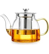 Glass Tea Pot with Stainless Steel Infuser and Lid (Octagonal), Clear Glass Teapot, Borosilicate ...