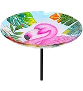 MUMTOP Bird Baths for Outdoors, Glass Bird Bath Stake, Flamingo Birdbaths &amp; Support, Bee Baths fo...