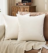 BPC Organic Feather Down Throw Pillow Inserts 18x18 Inches, 100% Cotton Cover, Square Decorative ...