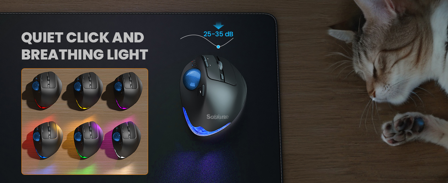 Wireless Trackball Mouse, Ergonomic Bluetooth Rechargeable Computer Mouse-Blue Ball