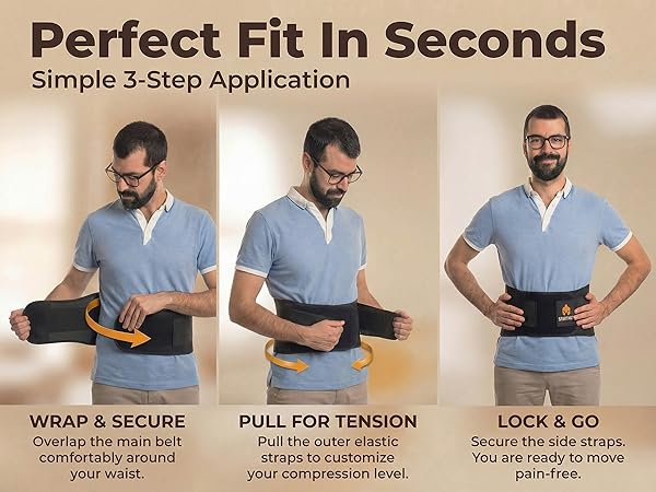 Instructions on how to properly wrap and secure the double strap lumbar brace