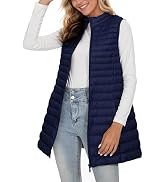 ELFJOY Long Puffer Vest Women Winter Ultra Light Long Down Vest with Stand Collar Black Womens Ve...