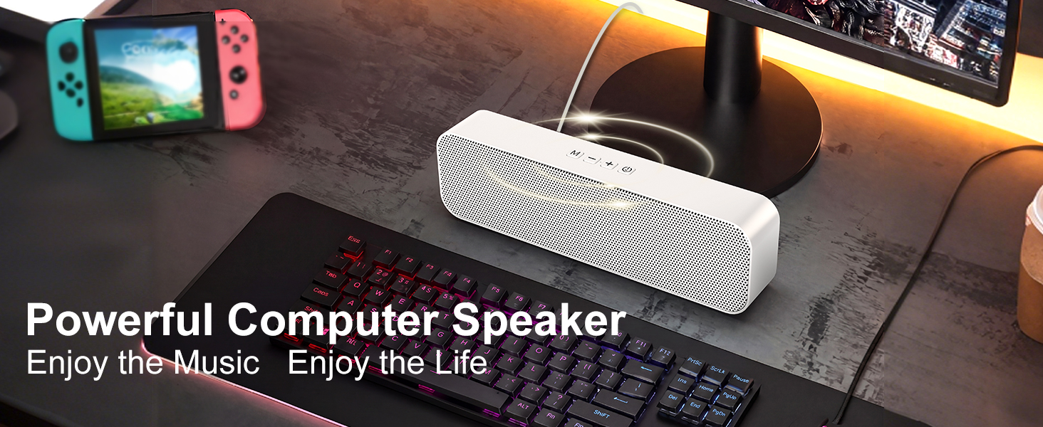White computer speaker for desktop PC, USB powered, stereo sound
