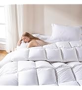 DOWNCOOL Feather Down Fiber Comforter Queen Size, 100% Cotton Ultra Soft Fluffy Duvet Insert Quee...