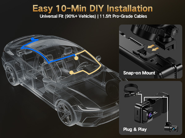 4K Dash Cam Front and Rear Inside, 3-Channel Cars Camera Dash