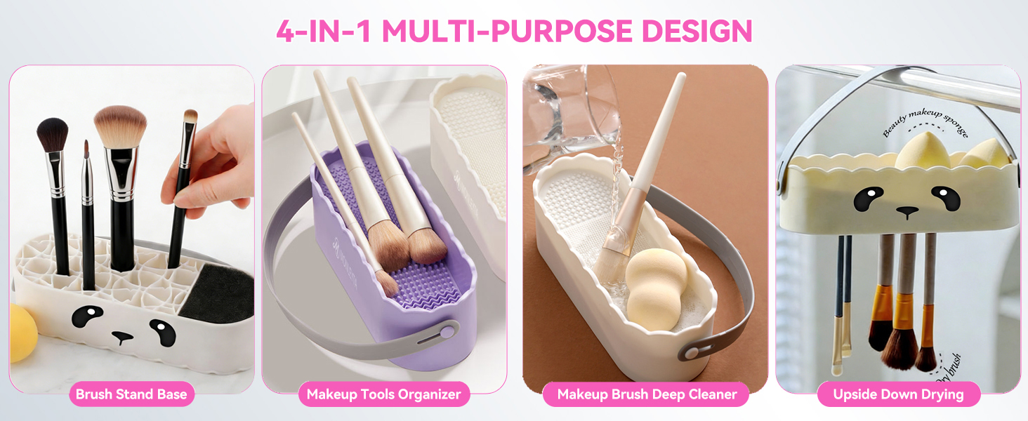 Makeup Brush Cleaner Mat 4 in 1 Makeup Brush Holder Silicone Makeup Brush Drying Brush Cleaning