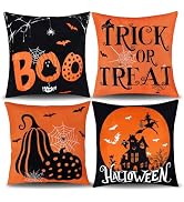 Hongsome Vintage Halloween Decorations-Throw Pillow Covers 18x18in Set of 4,Retro Boo Pillow Case...